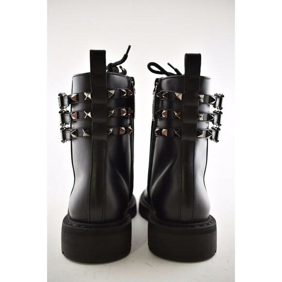 Valentino Rockstud Combat 20 Black Leather Stud Short Biker Ankle Flat Boot 36.5 - Picture 11 of 12